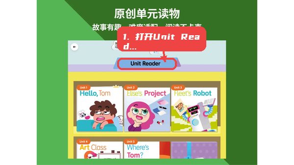 英孚星飞跃教程图:第三步,打开 Unit Reader 打开 Unit Reader 阅读。